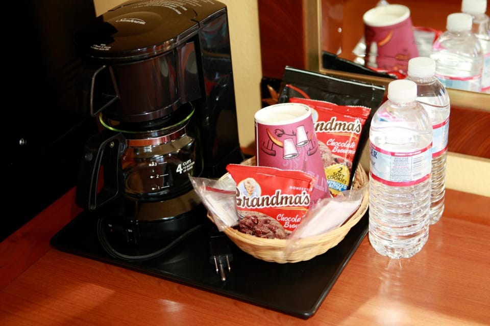 Mini-fridge, microwave, coffee/tea maker