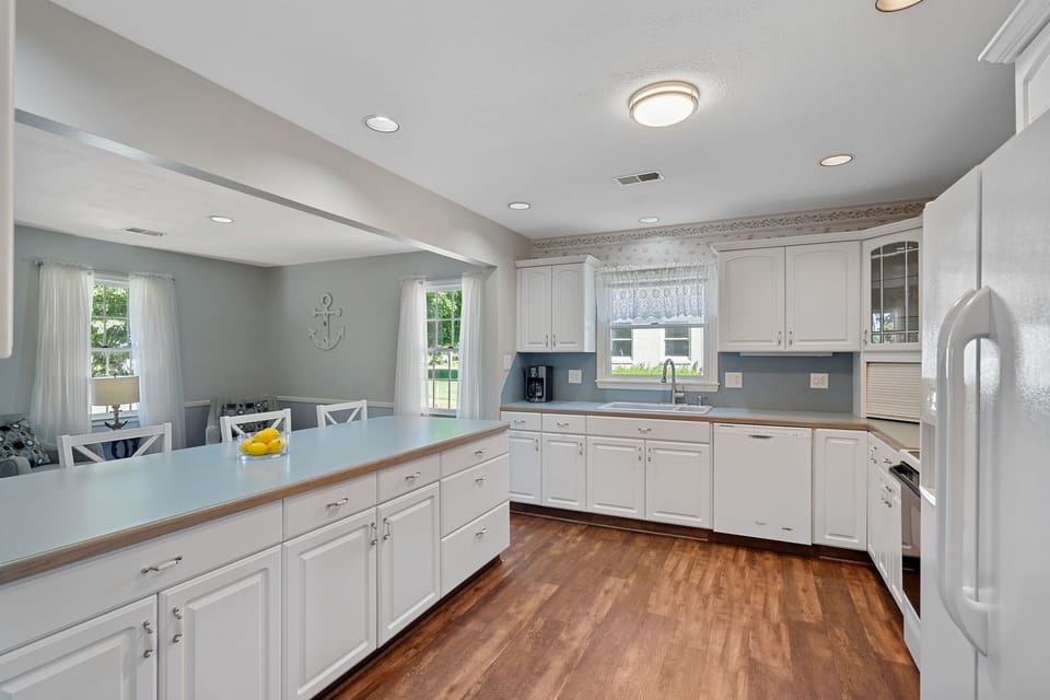 Large fully stocked kitchen.