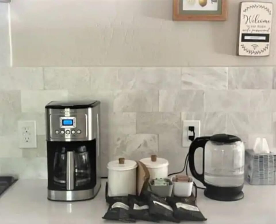 Our coffee/tea nook is well stocked.
