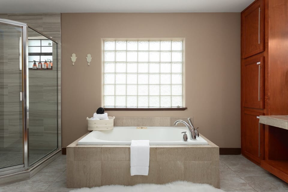 The bathroom is very spacious specially decorated to have a spa feel