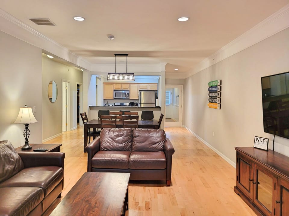Looking in from slider with bedrooms on left and entry on right