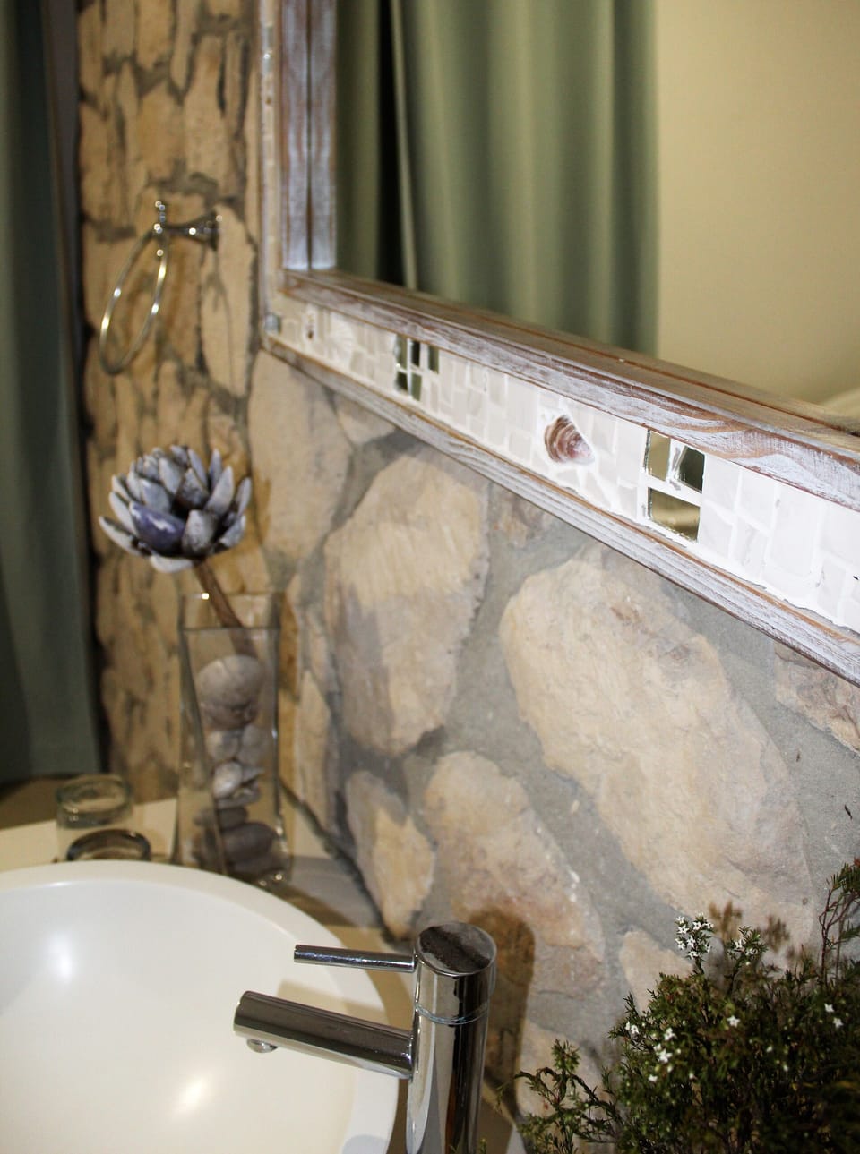 Separate tub and shower, deep soaking tub, designer toiletries