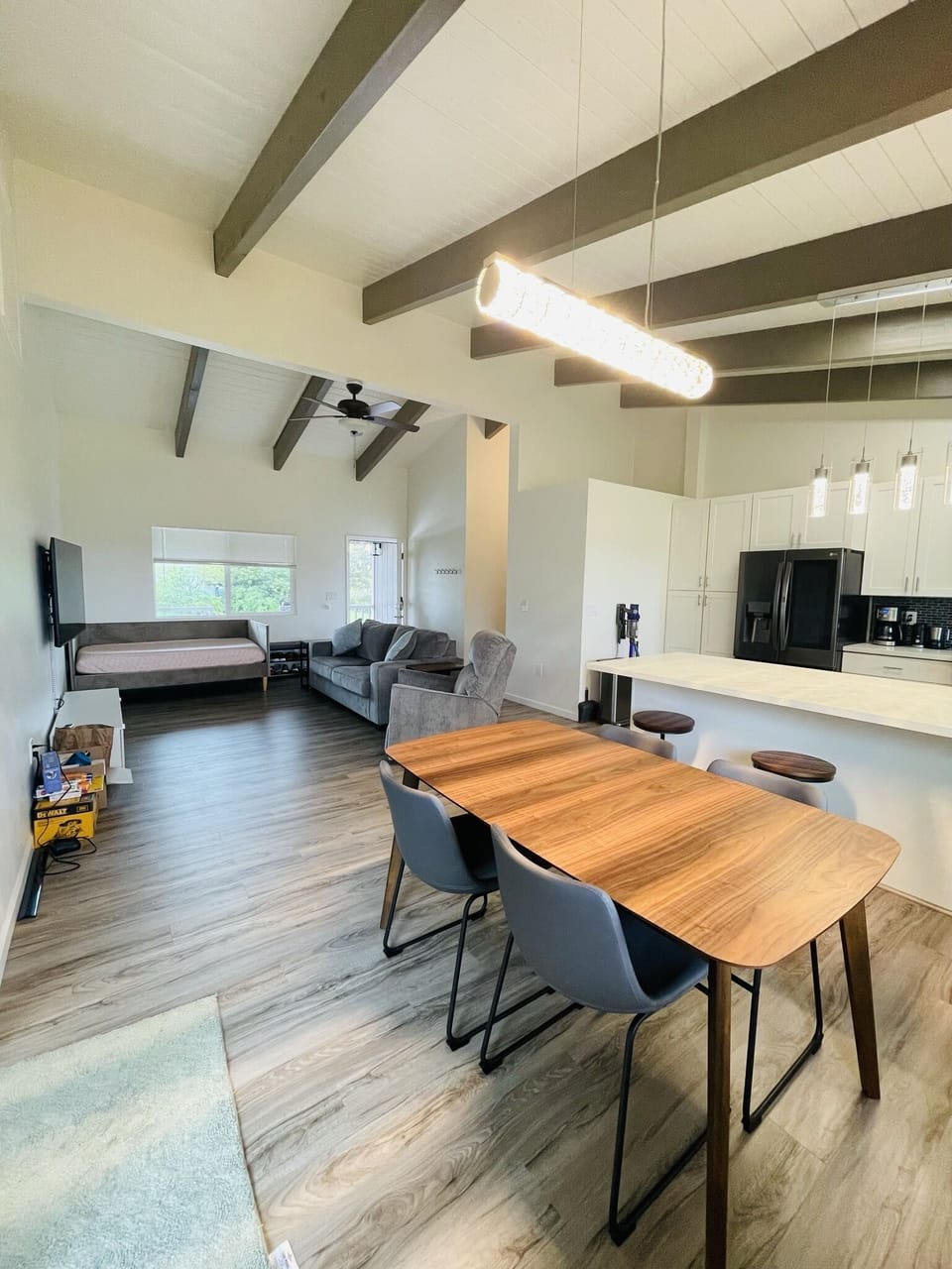 common area. Drip coffee maker, bean grinder & milk frothier, toaster, blender. 