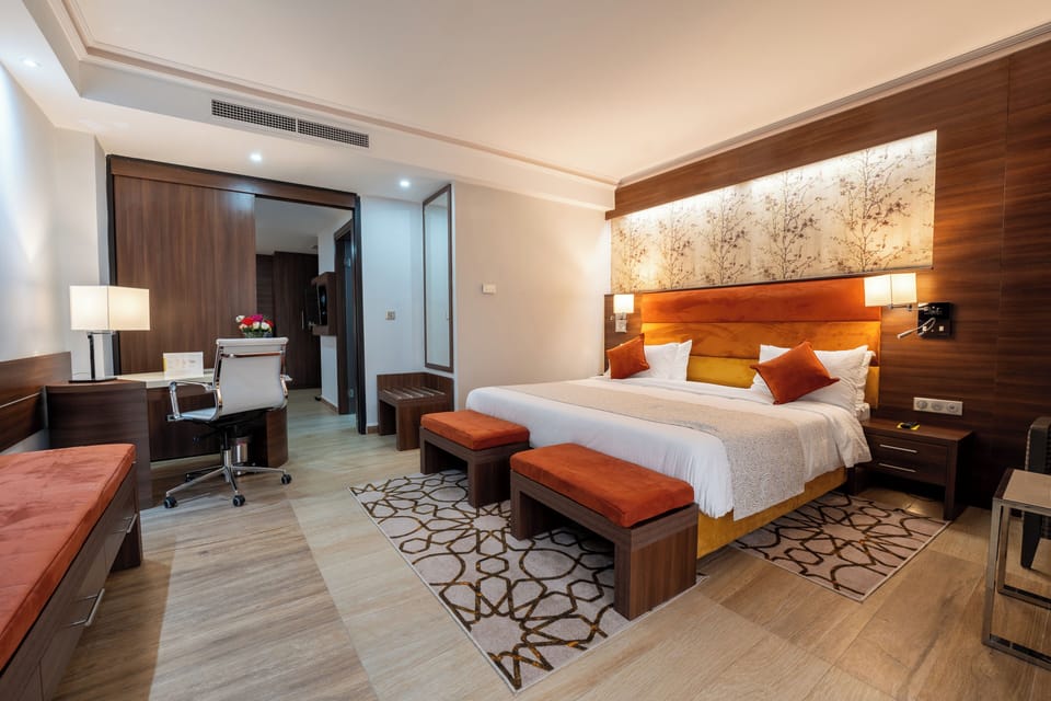In-room safe, desk, laptop workspace, blackout drapes