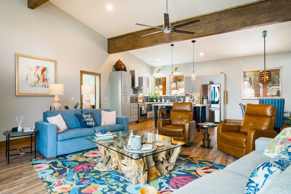 Living room, dining room and kitchen all flow together seamlessly