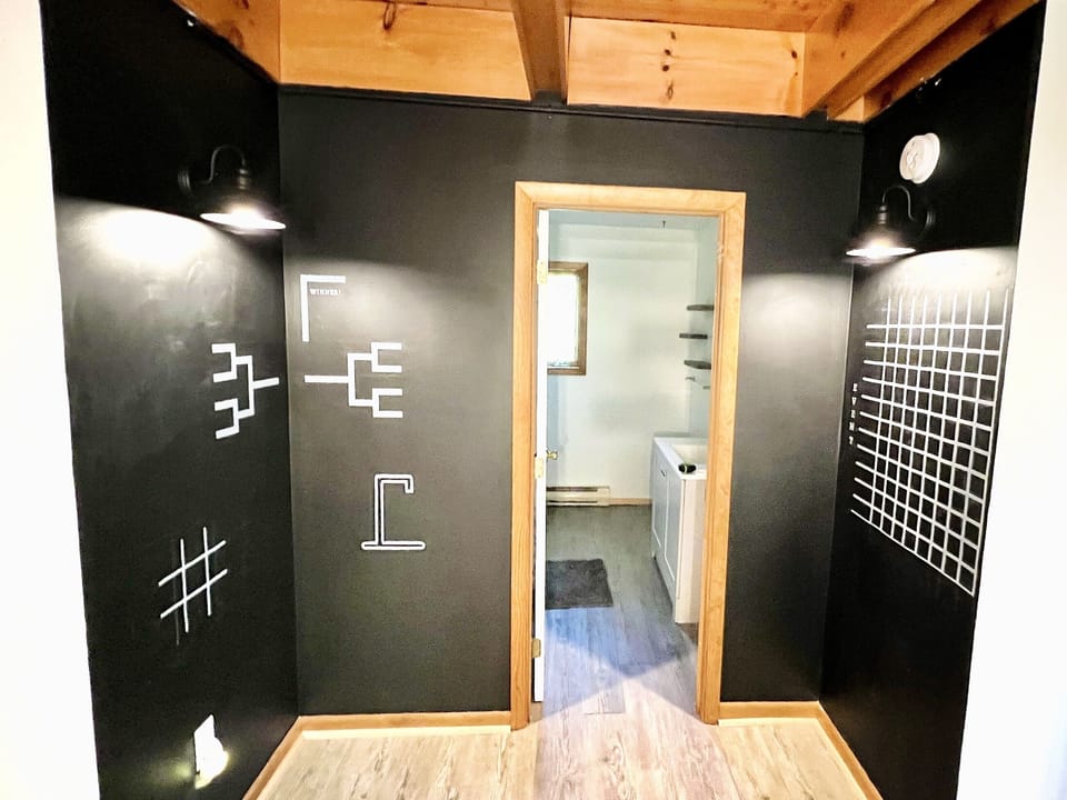 Chalkboard wall- scoreboard, bracket board, tic-tac-toe and hangman!