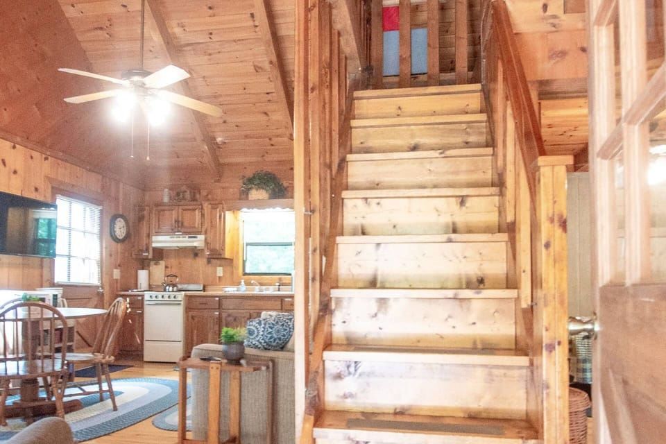 Steep stairs up to the loft with 2 twin beds