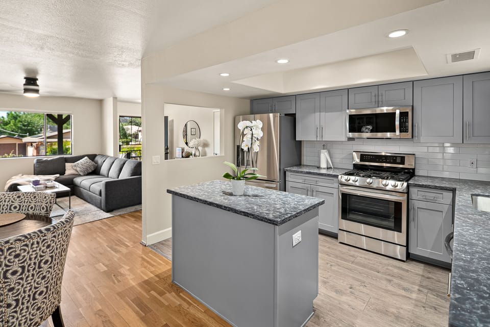 The remodeled kitchen is fully equipped