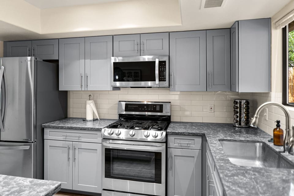 The remodeled kitchen is fully equipped