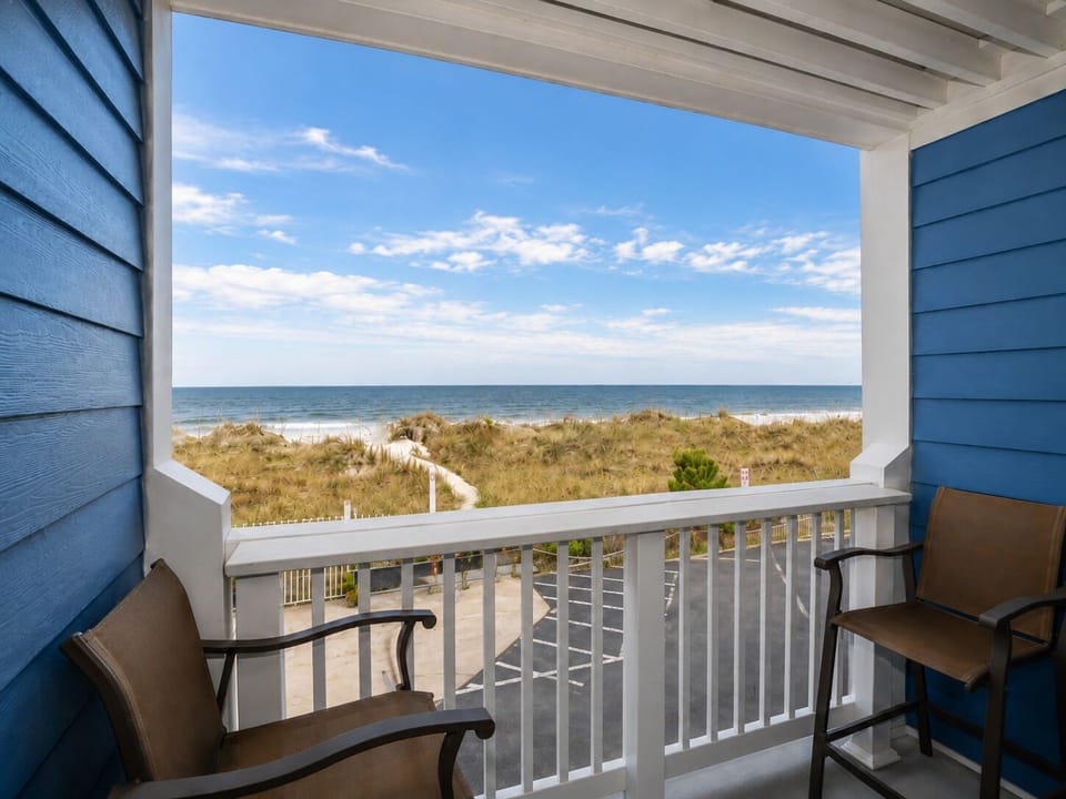Private oceanfront balcony with direct views of Cherry Grove Beach.