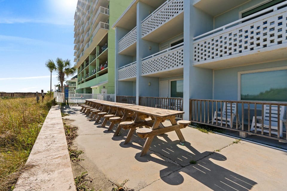Shared oceanfront patio area for sun and breezes