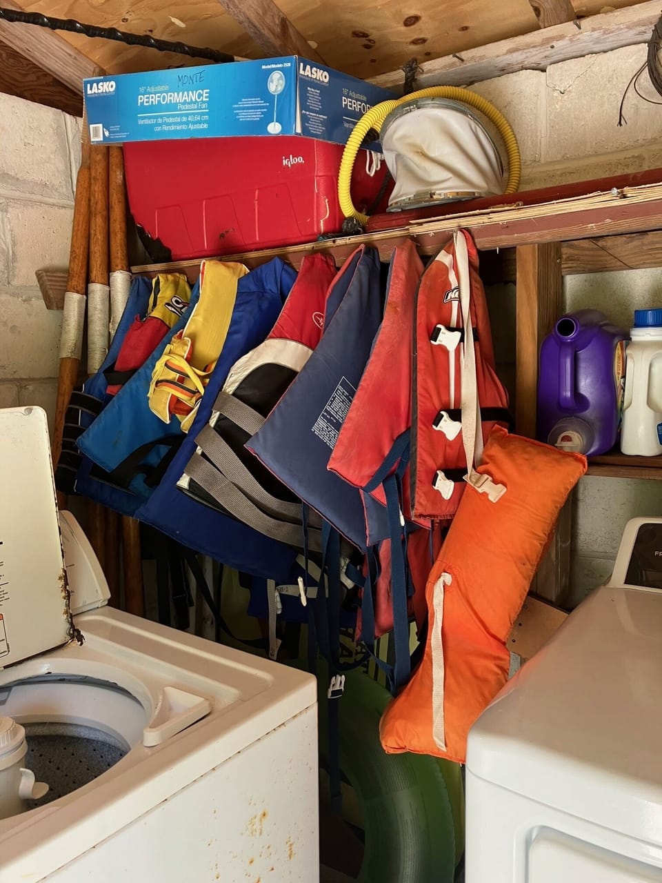 Life Vests in Laundry Shed.