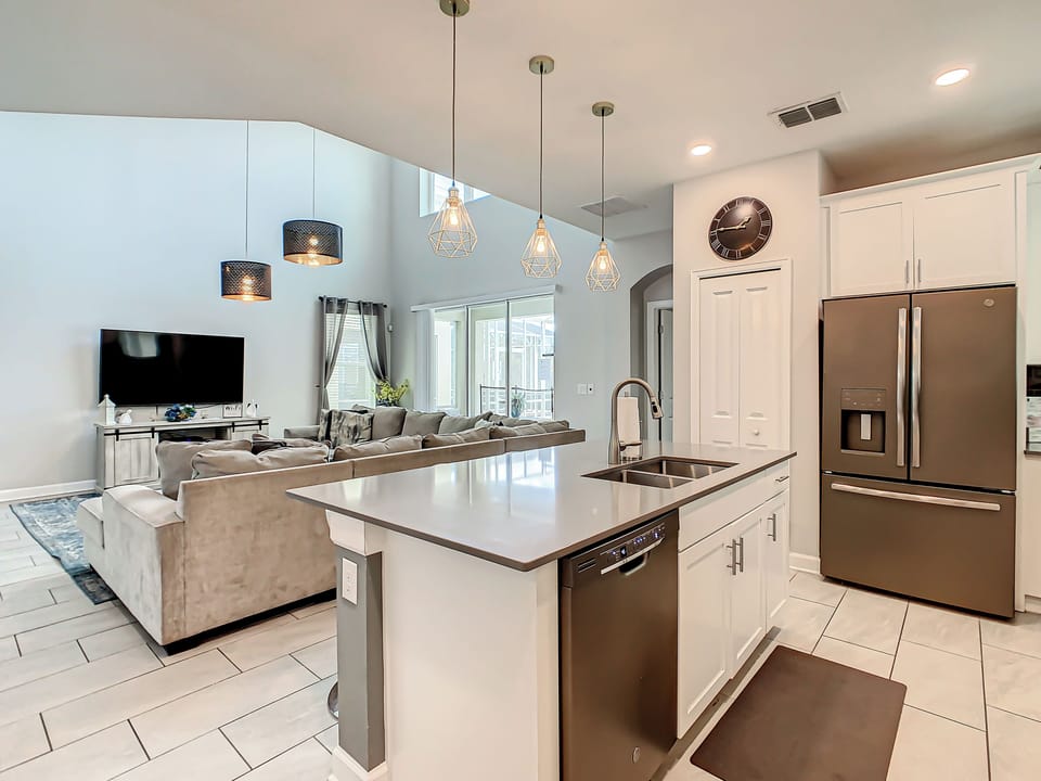 Elegant kitchen island with bar seating, ideal for casual dining or entertaining.