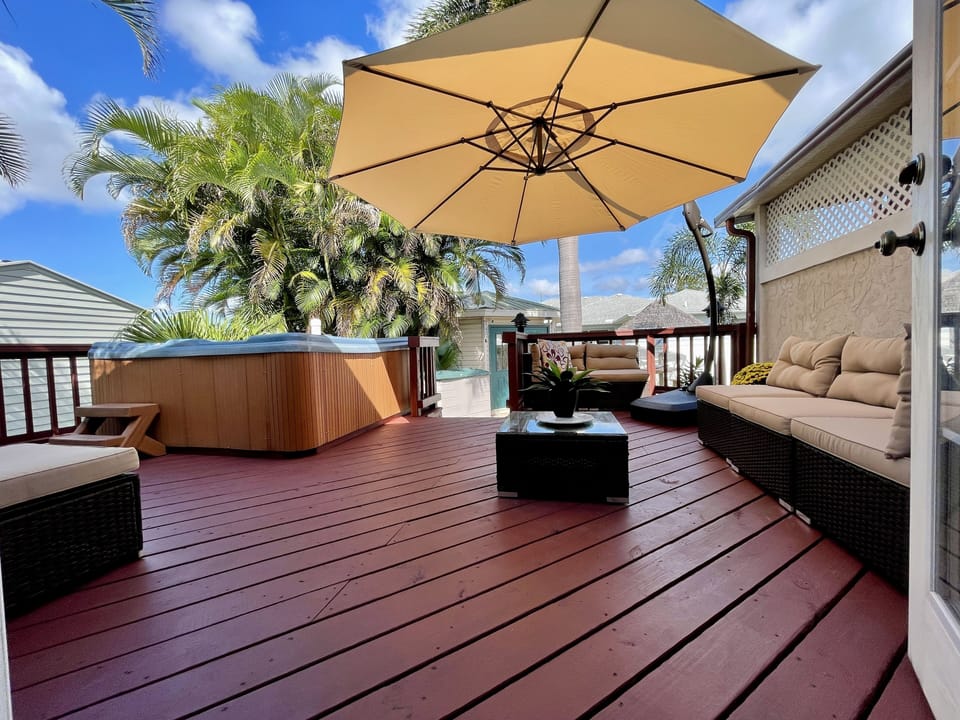Private hangout spot with hot tub