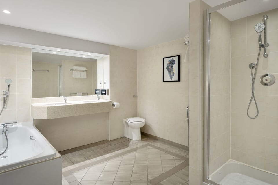 Suite, 1 King Bed with Sofa bed | Bathroom | Combined shower/tub, free toiletries, hair dryer, towels