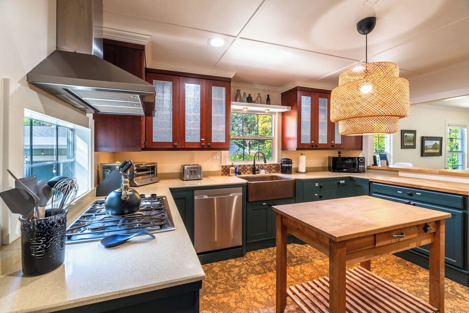 The kitchen is large & spacious with plenty - of room to spread out.