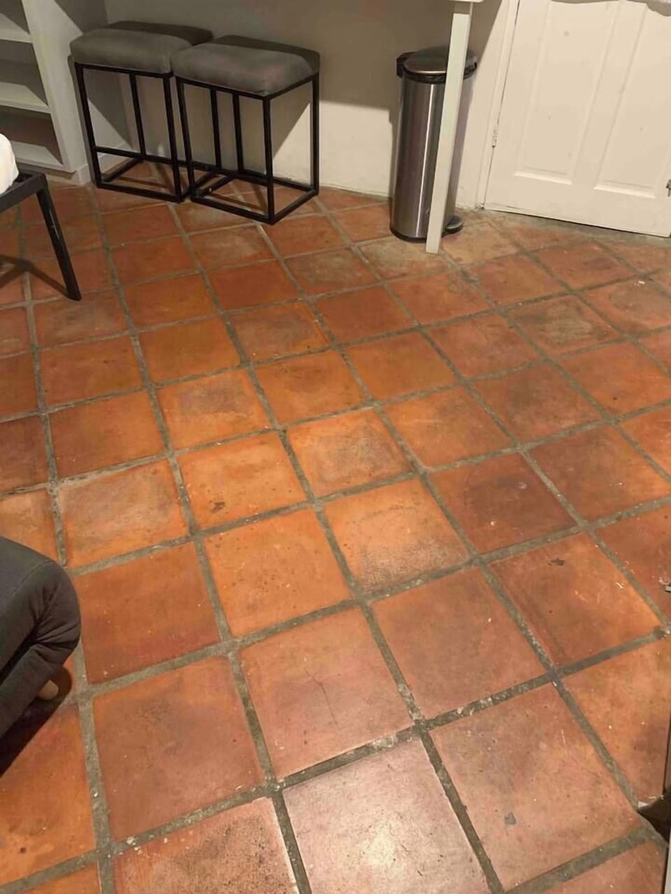 Our floors are the original terracotta tiles and have lots of imperfections in them 
