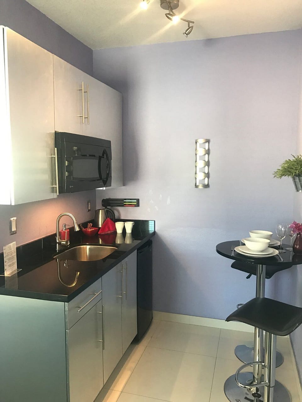 Mini-fridge, microwave, coffee/tea maker