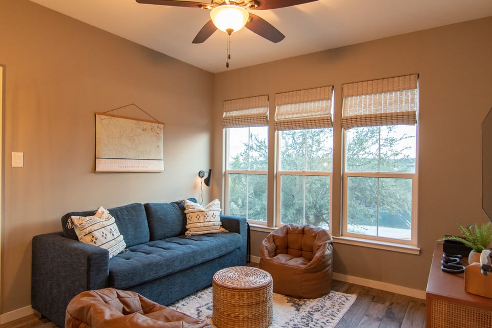 Offers 1 queen sofa bed, separate courtyard access, game console, & 55" Roku TV.
