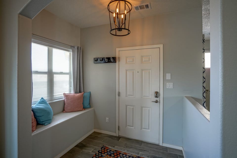 Front door, seating area