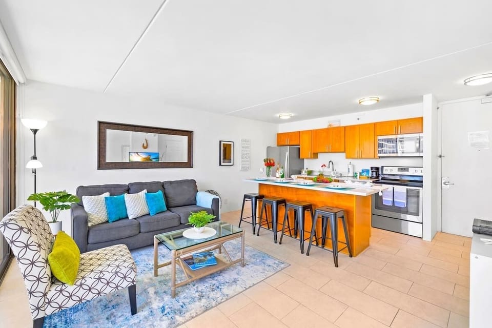 Living room and kitchen overview