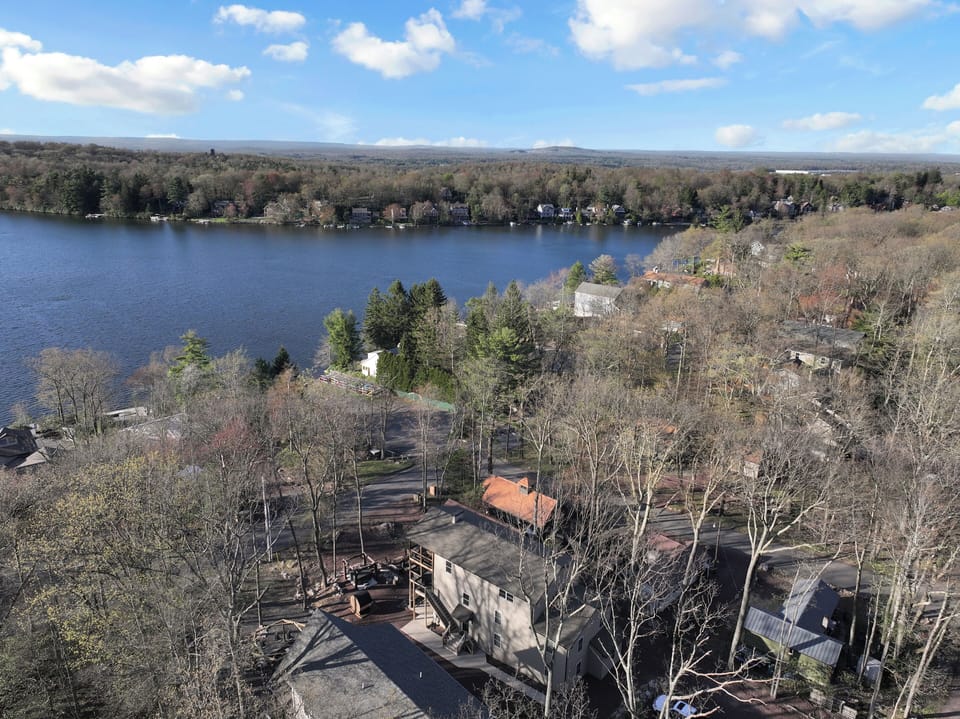 Aerial View of Treehouse and Lake Harmony