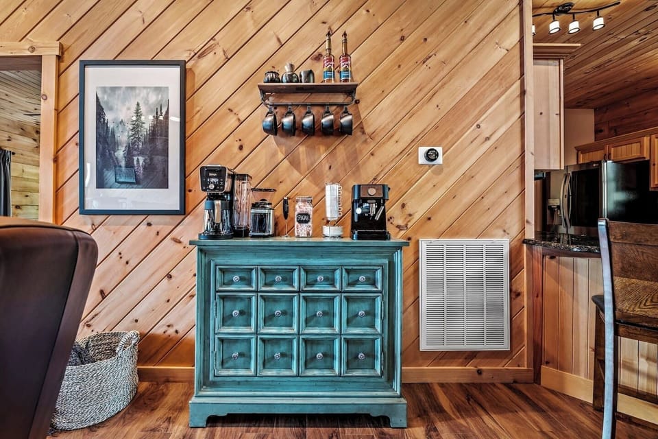 COFFEE BAR with Ninja Dualbew for carafe or K-cups, Burr Coffee Grinder, ESPRESSO MACHINE with steamer and frother, French Press, and a selection of syrups for coffee house creations right from home!