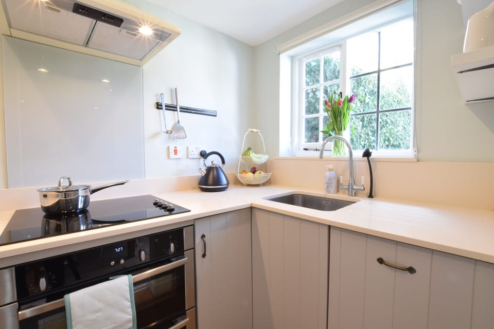 Fridge, dishwasher, cookware/dishes/utensils