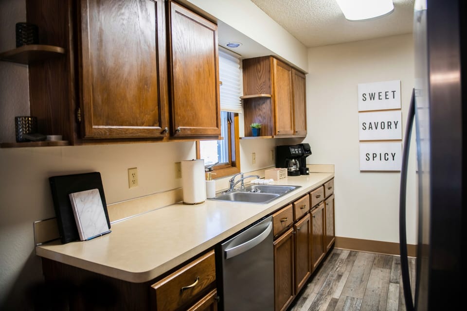 Space to prepare a lovely dinner and a dishwasher to clean up the mess. 