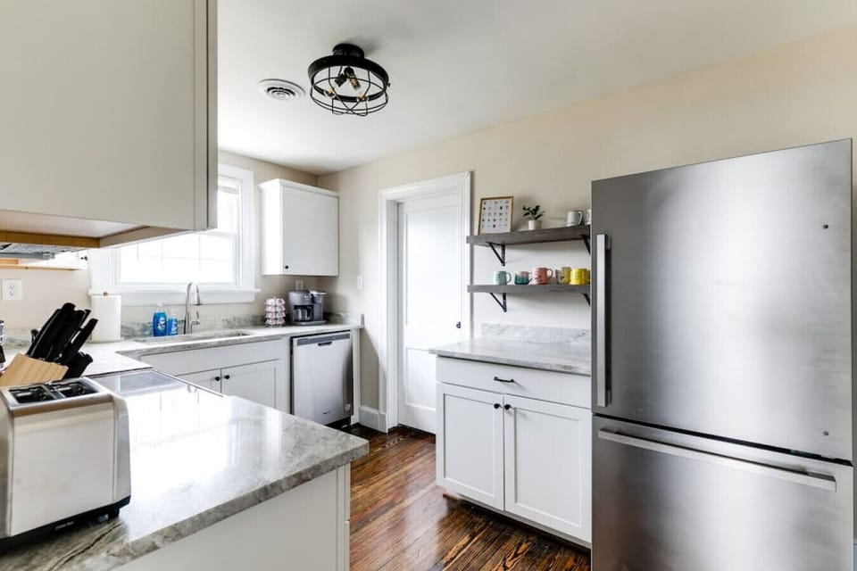 Fully equipped with all the essentials, including a microwave, dishwasher, Keurig Duo coffee maker, and funky coffee cups. Plenty of counter space and cozy charm make cooking a delight!