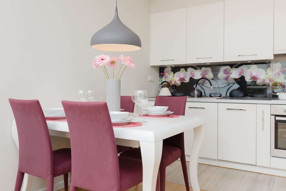 Kitchenette with dining table. 