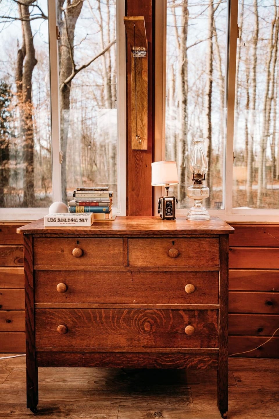 Books, games, alexa, and more in the four seasons porch. (Sometimes we call it a sun room). 