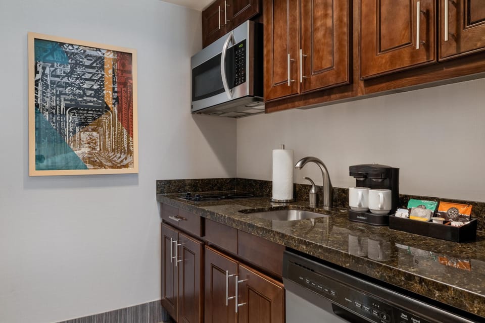 Full-size fridge, microwave, oven, stovetop