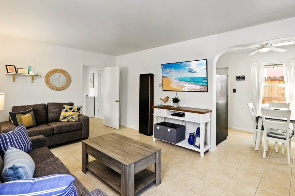 The living room comes equipped with a Smart TV so you can use your password and log into Netflix, HULU, Amazon, etc.