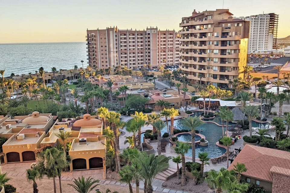 Beautiful view over the resort to the ocean.