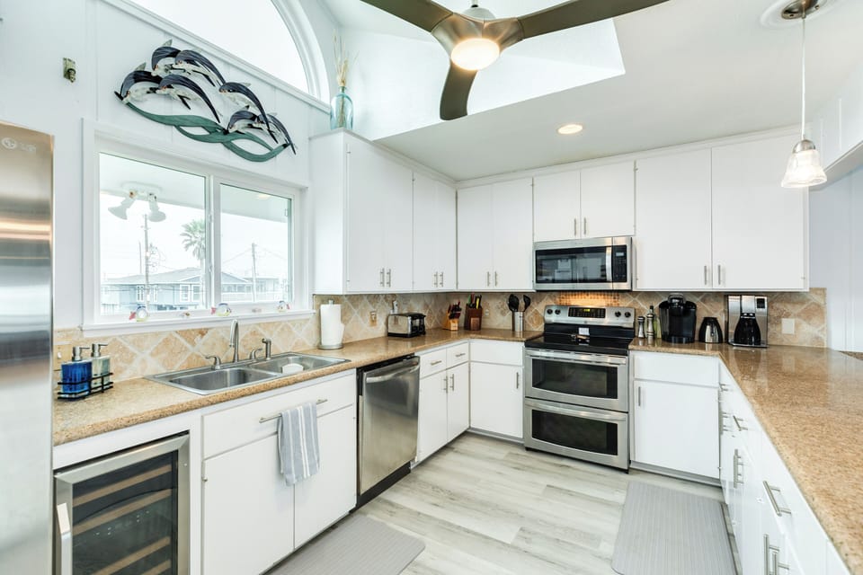 Fully equipped kitchen with stainless steel appliances