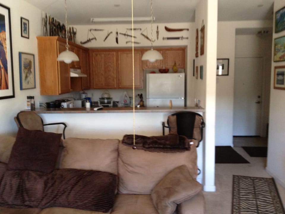 looking back to the kitchen