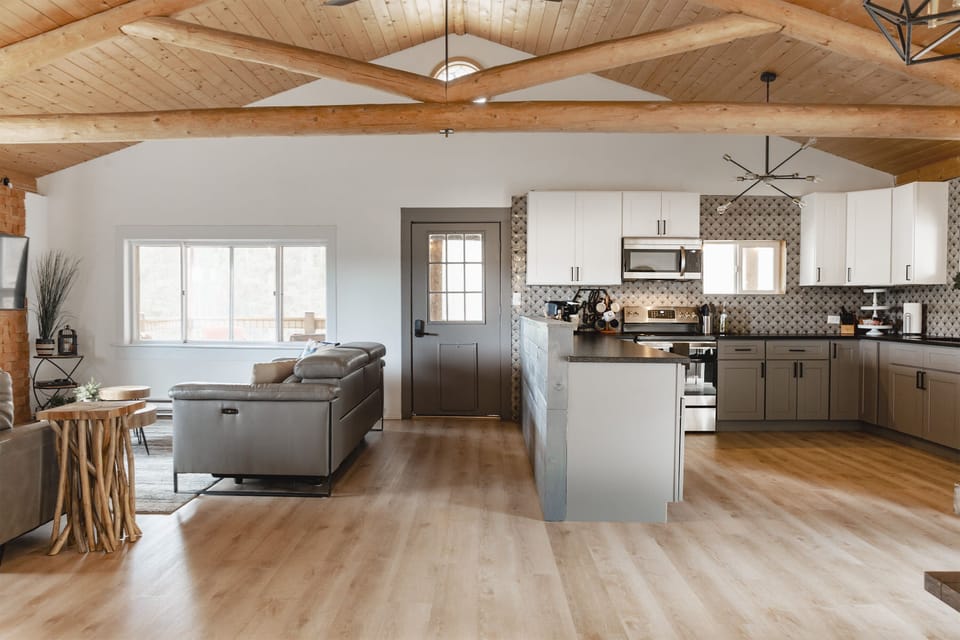 Cooking, Eating, or Relaxing together in the open floor plan.