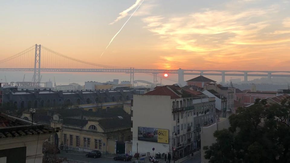 The magnificent view from the living room at sunset, with the "25 de Abril" bridge as background #view #sunset #portugal #pt #lisbon