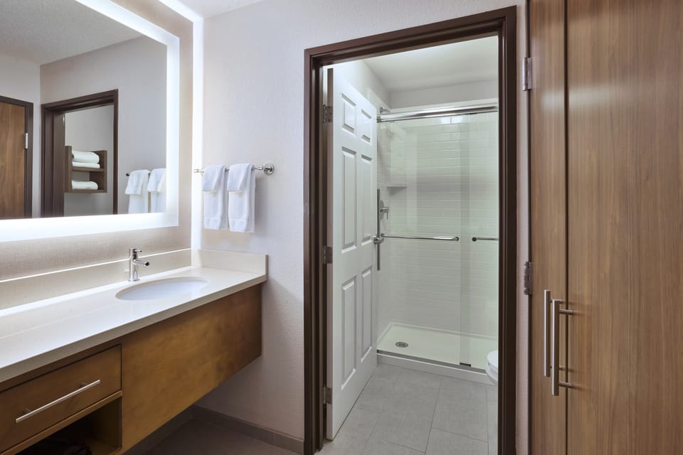 Get ready for your day in the bathroom.