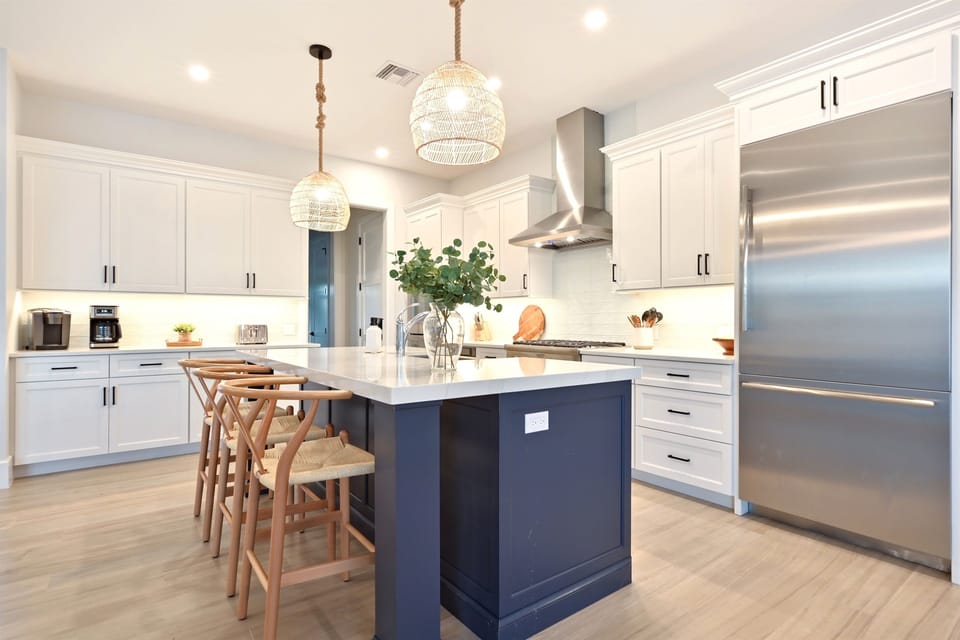 Our kitchen has a Keurig coffee maker, regular drip, and french press. We also have plasticware for the pool and young kids, and for the adults we have drinkware for special celebrations!