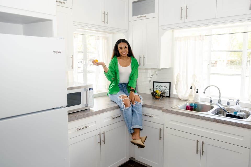 Updated kitchen with pots, pans, utensils, and more! 