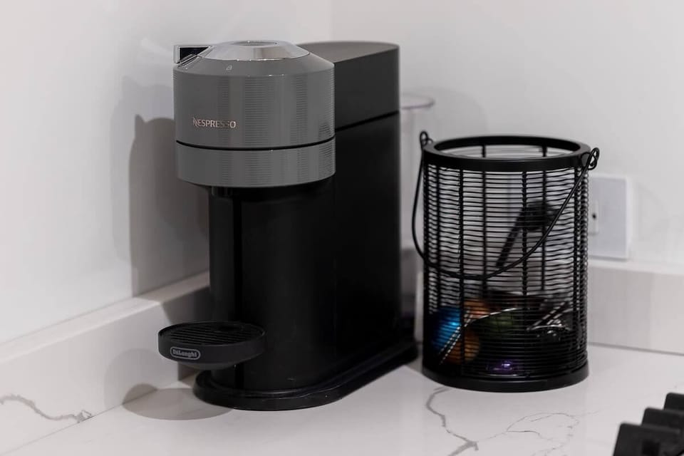 Nespresso coffee maker included, for those who can’t live without their java fix!