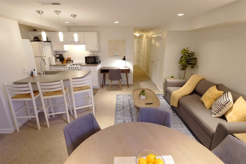 Dedicated desk space next to the kitchen area. Great wifi for remote working