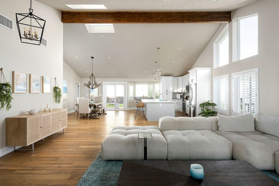 The living, kitchen and dining room allows for an easy flow between rooms and activities.