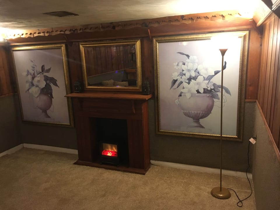 Electric fireplace in basement 