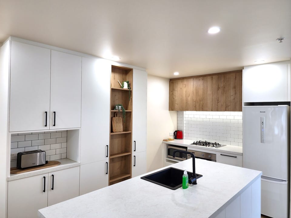 Apartment | Private kitchen | Full-size fridge, microwave, oven, stovetop