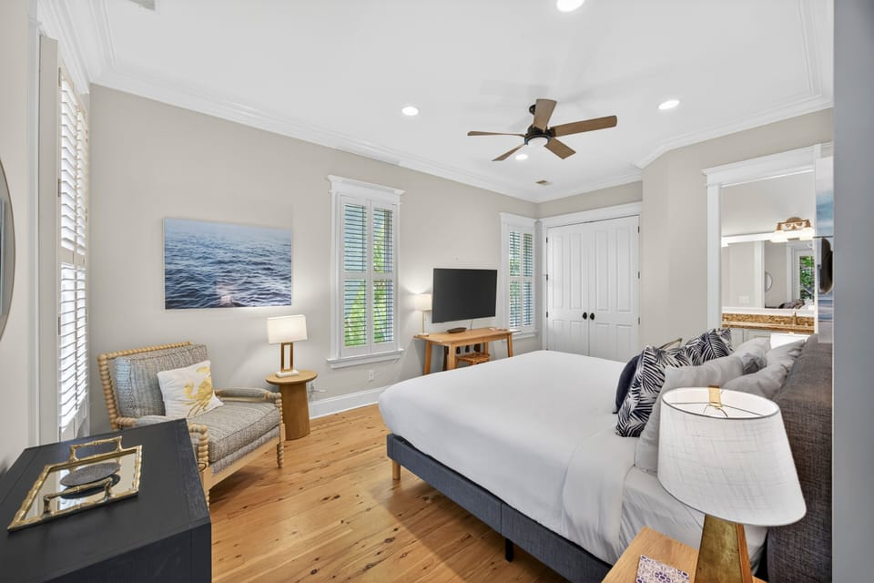 Bedroom 4:  King, TV, Private Bath, 1st Floor