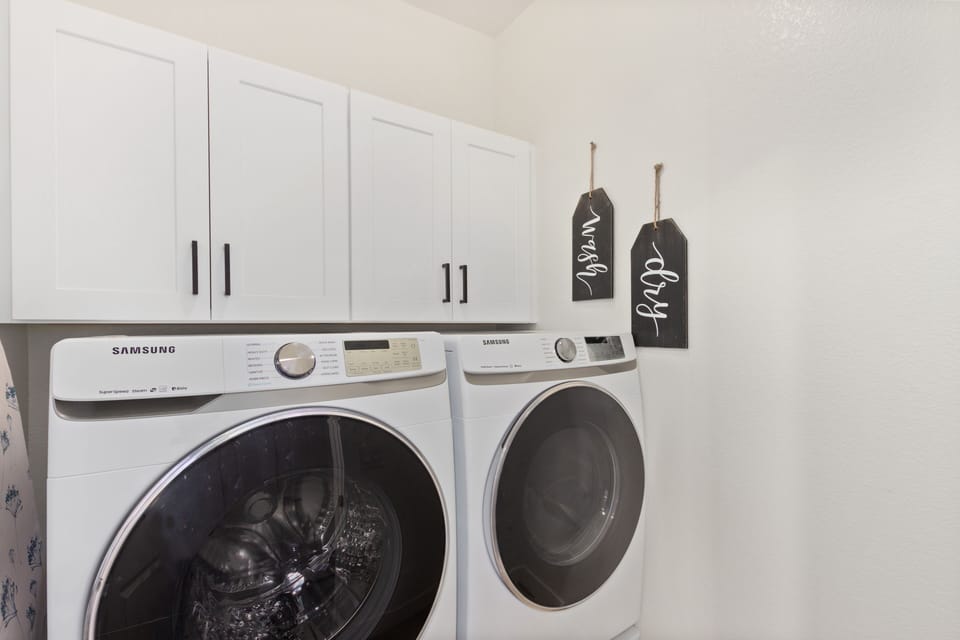 Brand new washer & dryer. Hypoallergenic detergent & softener also provided.