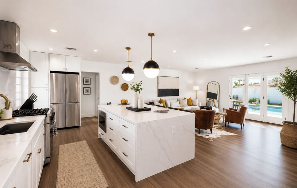 Oversized island for gathering and cooking in 
